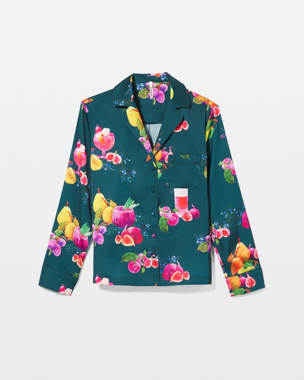 Long-Sleeve Notch Collar Pajama Top - GETTIN FIGGY WITH IT TEAL | Soma Women