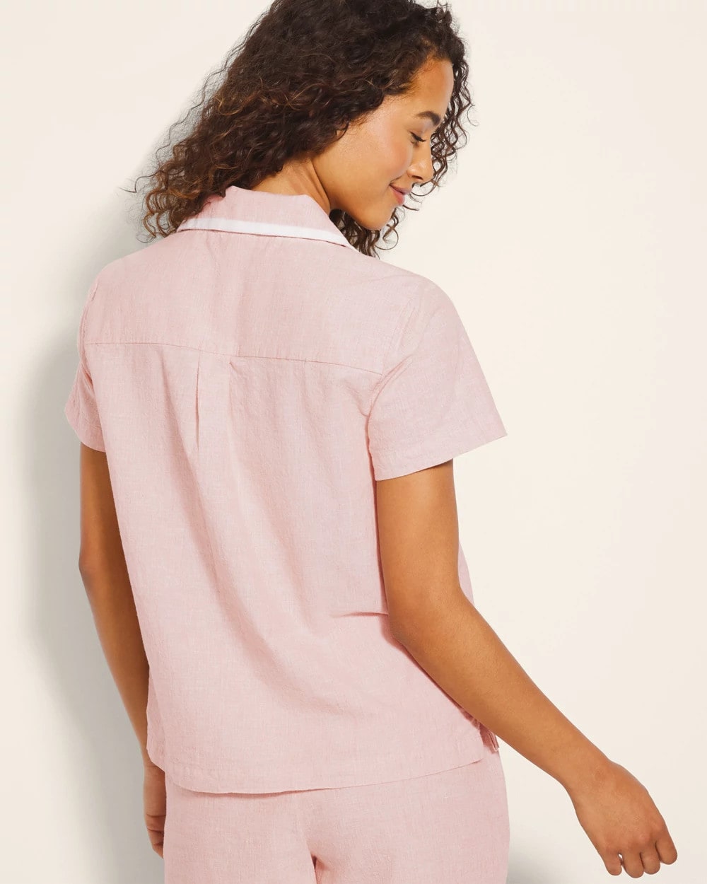 Short-Sleeve Notch Collar Pajama Top - CREME BRULEE CROSSDYE | Soma Women