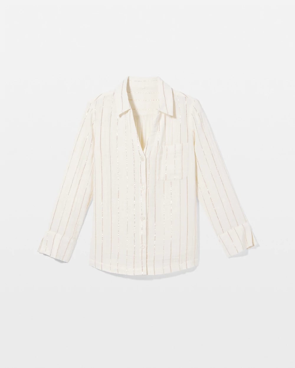 Cotton Gauze Long Sleeve Notch Collar Pajama Top - CHAMPAGNE STRIPE | Soma Women