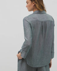 Cotton Gauze Long Sleeve Notch Collar Pajama Top - DARK SEA CROSSDYE | Soma Women