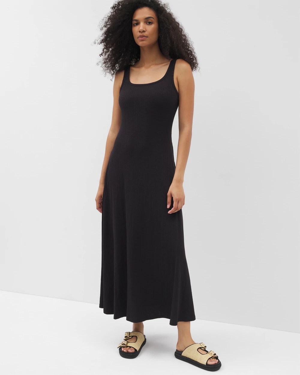 Rib Square Neck Lounge Dress - BLACK | Soma Women