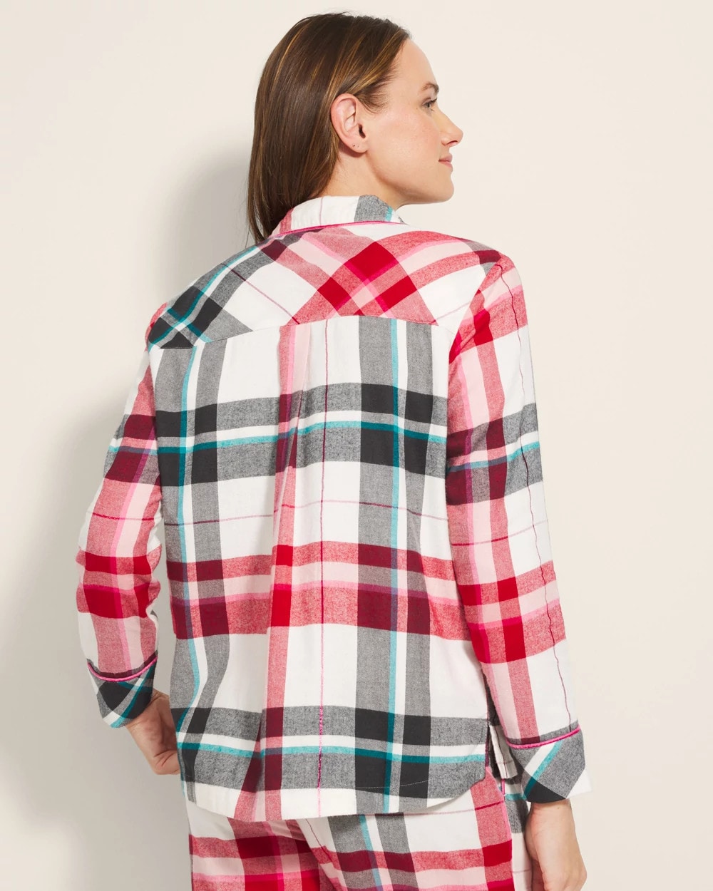 Super Soft Long-Sleeve Notch Collar Pajama Top - FIRESIDE PLAID CHAMPAGNE | Soma Women