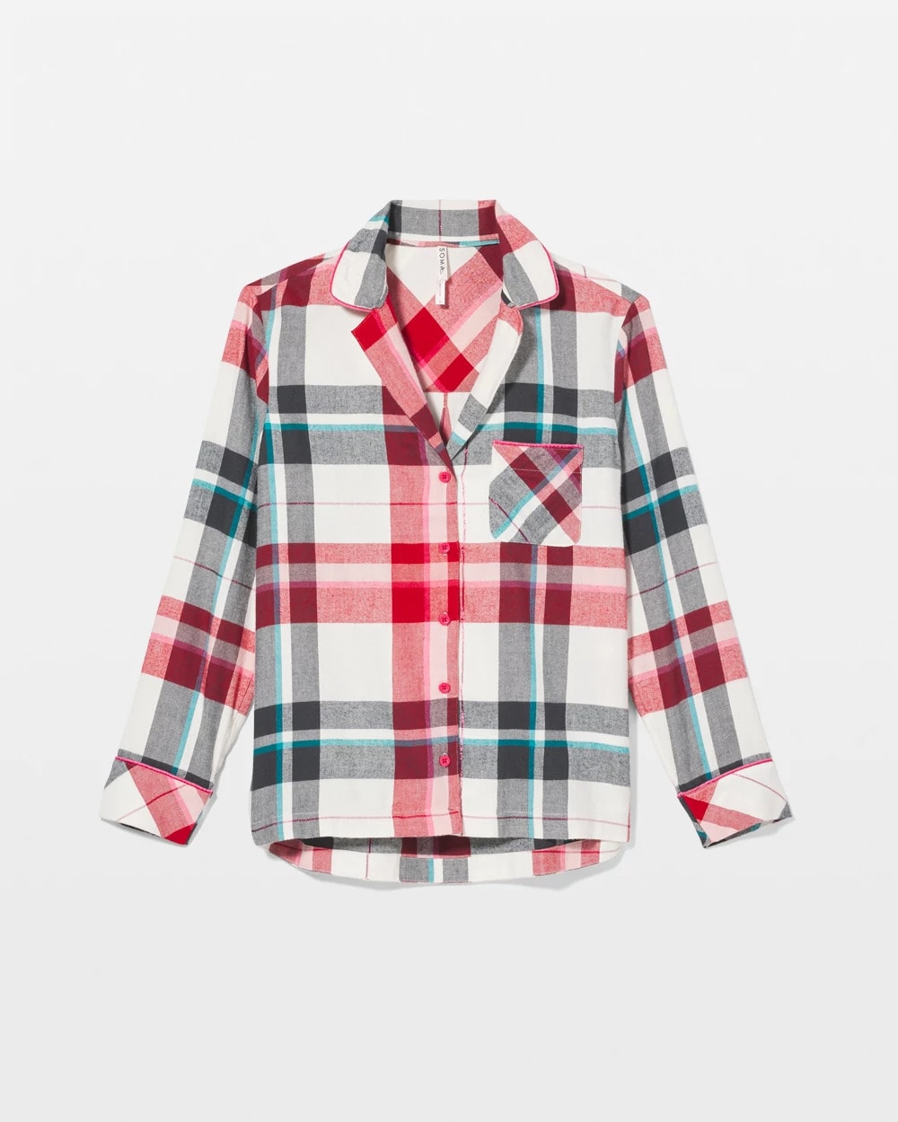 Super Soft Long-Sleeve Notch Collar Pajama Top - FIRESIDE PLAID CHAMPAGNE | Soma Women