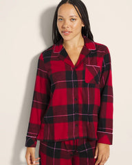 Super Soft Long-Sleeve Notch Collar Pajama Top - WRAPPED UP PLAID RED | Soma Women