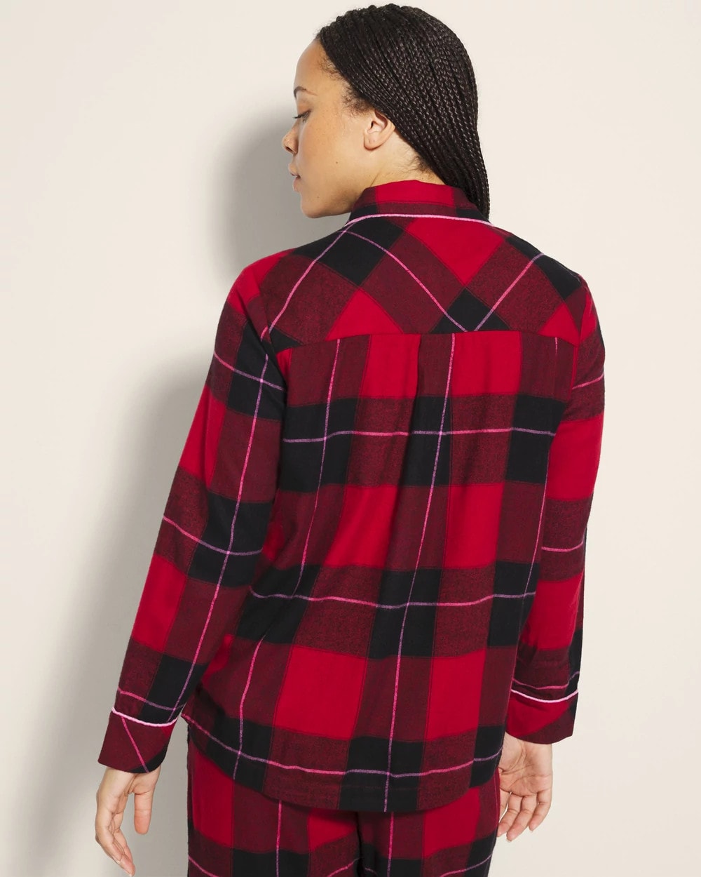 Super Soft Long-Sleeve Notch Collar Pajama Top - WRAPPED UP PLAID RED | Soma Women