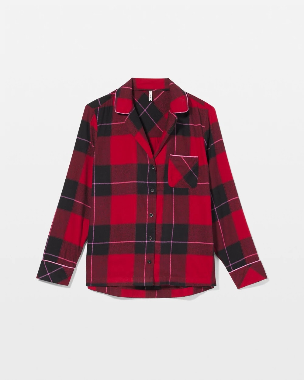 Super Soft Long-Sleeve Notch Collar Pajama Top - WRAPPED UP PLAID RED | Soma Women