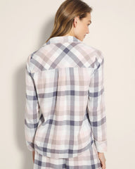 Super Soft Long-Sleeve Notch Collar Pajama Top - DREAMIEST PLAID GRAY | Soma Women