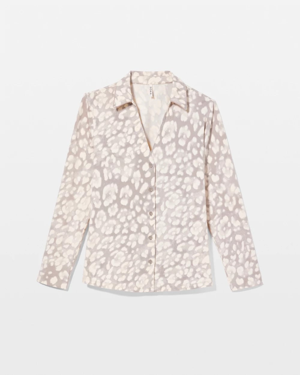 Long-Sleeve Notch Collar Pajama Top - JAGUAR SPOT G SLVR TAUPE | Soma Women