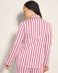 Long-Sleeve Notch Collar Pajama Top - SMART STRIPE CHAMPAGNE | Soma Women