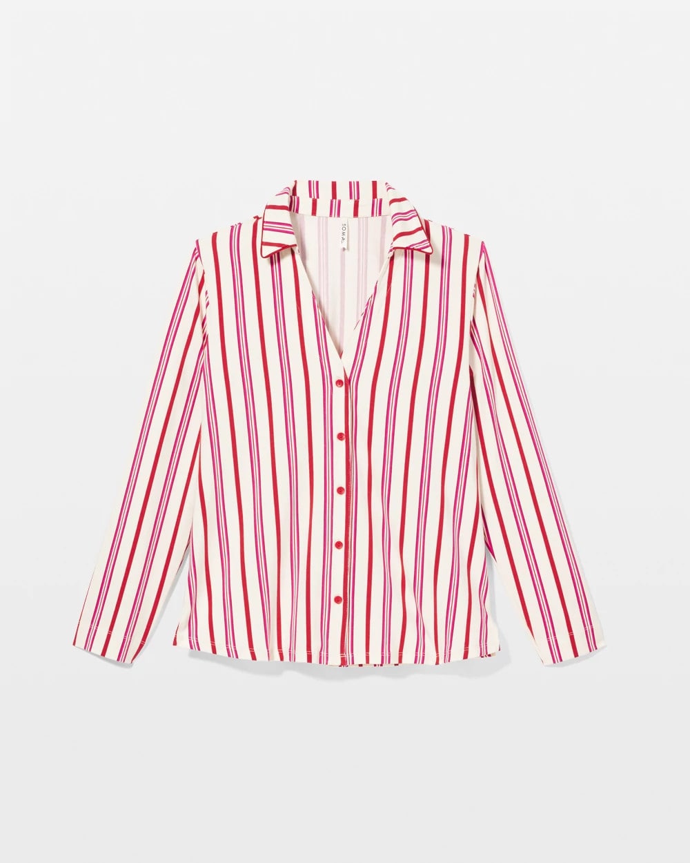 Long-Sleeve Notch Collar Pajama Top - SMART STRIPE CHAMPAGNE | Soma Women