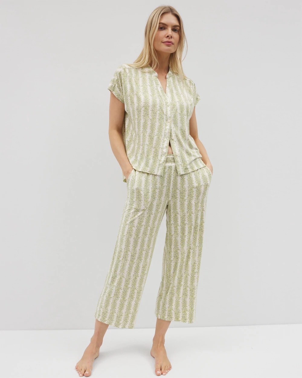 Cropped Pajama Pants - CHILL STRIPE CHAMPAGNE | Soma Women