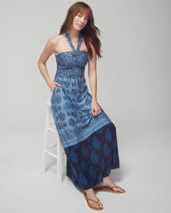 Halter Maxi Bra Dress - BELLA STAMP BORDER BLUE | Soma Women