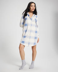 Long-Sleeve Notch Collar Sleepshirt - FROSTED PLAID BLUE | Soma Women