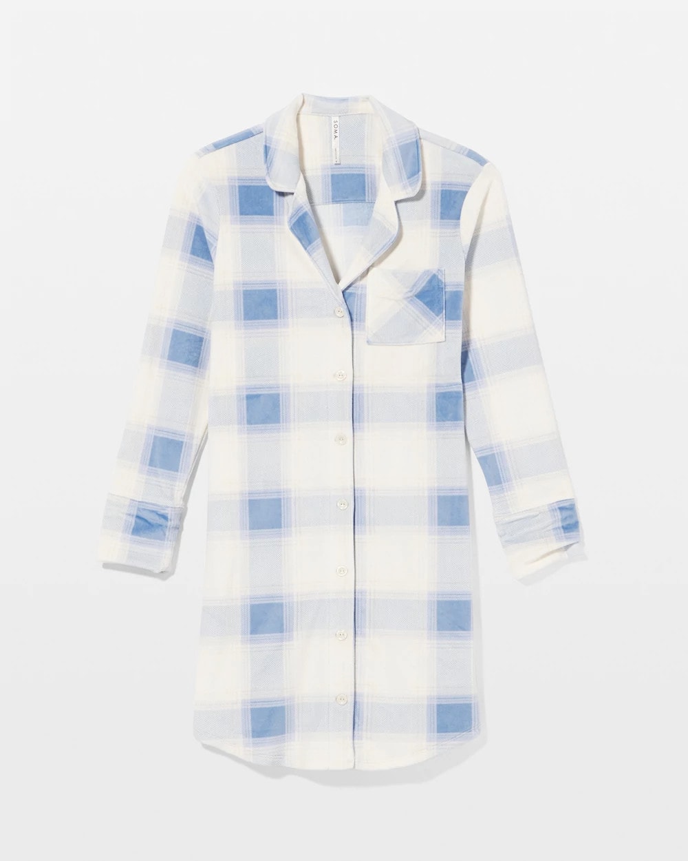 Long-Sleeve Notch Collar Sleepshirt - FROSTED PLAID BLUE | Soma Women