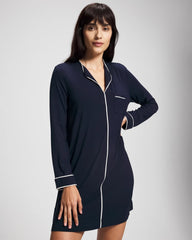 Piped Long-Sleeve Sleepshirt - NIGHTFALL NAVY | Soma Women