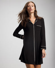 Piped Long-Sleeve Sleepshirt - BLACK | Soma Women