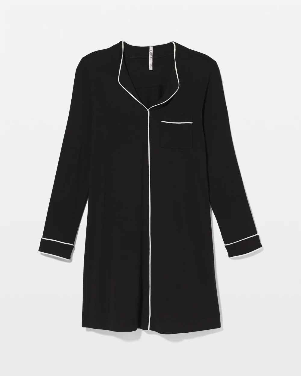 Piped Long-Sleeve Sleepshirt - BLACK | Soma Women