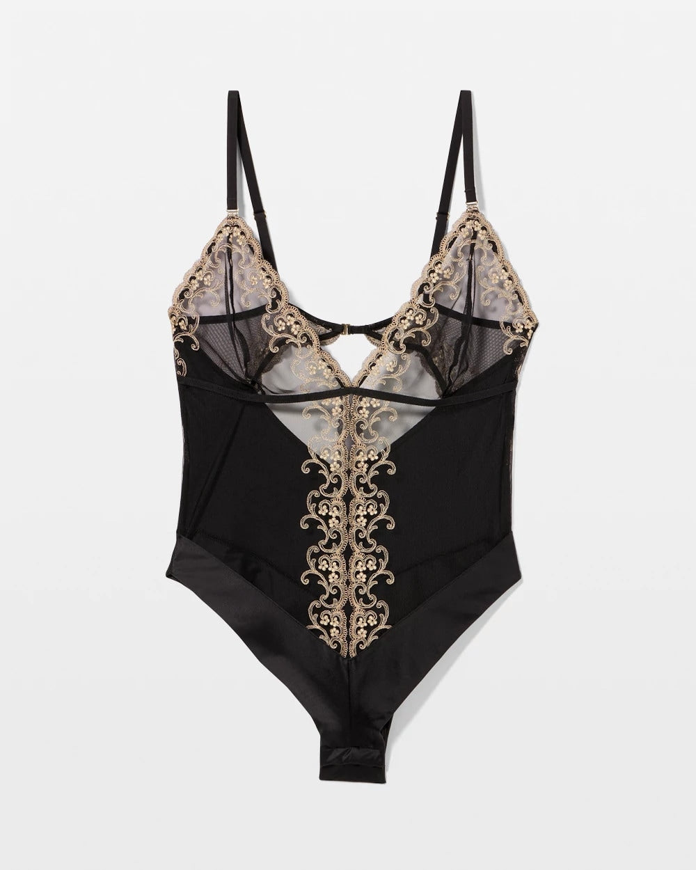 Silk + Venice Lace Slim Bodysuit - BLACK | Soma Women