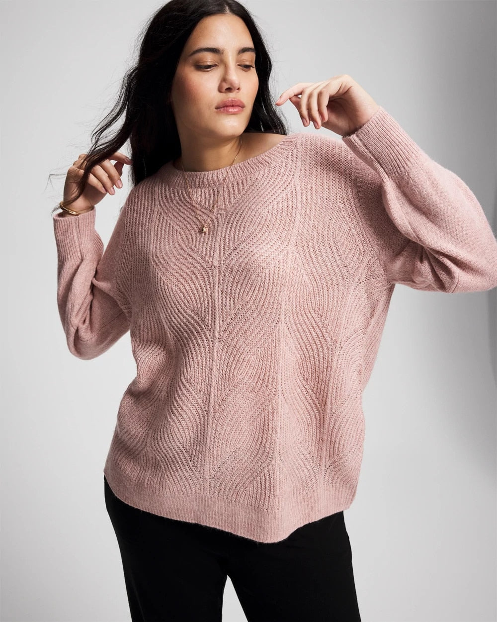 Shimmer Cable Knit Sweater - ADOBE ROSE | Soma Women