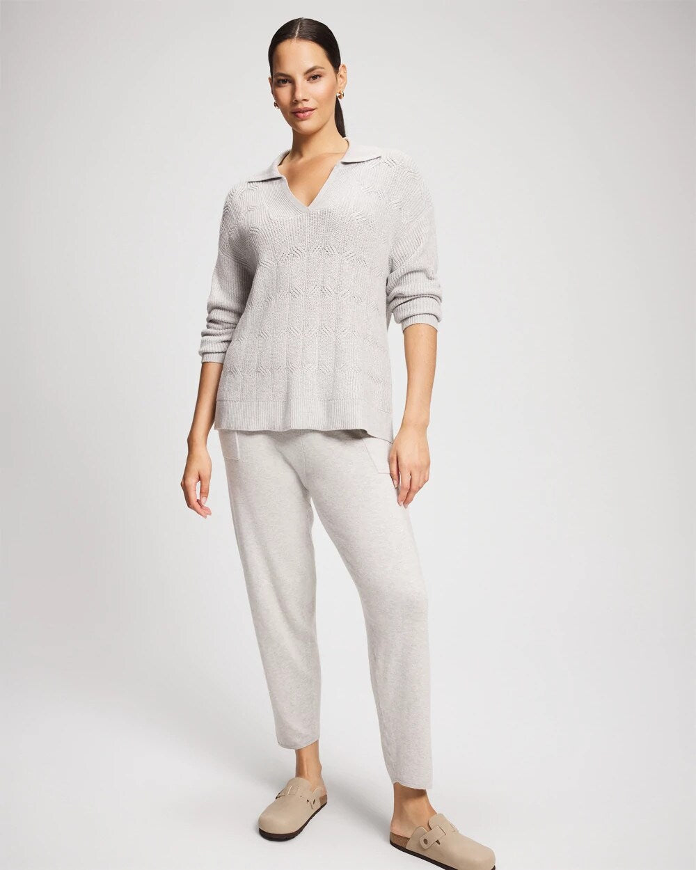 Premier Knit Cable Knit Collared Sweater - HEATHER STONE | Soma Women