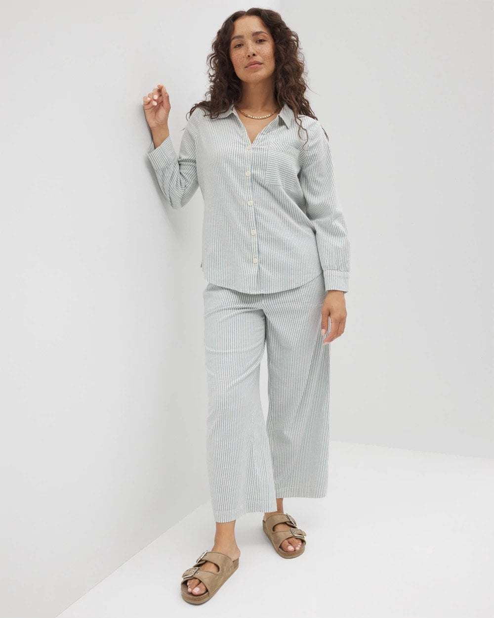 Beach Cotton Long Sleeve Button-Up - BLUE HEAVEN STRIPE | Soma Women