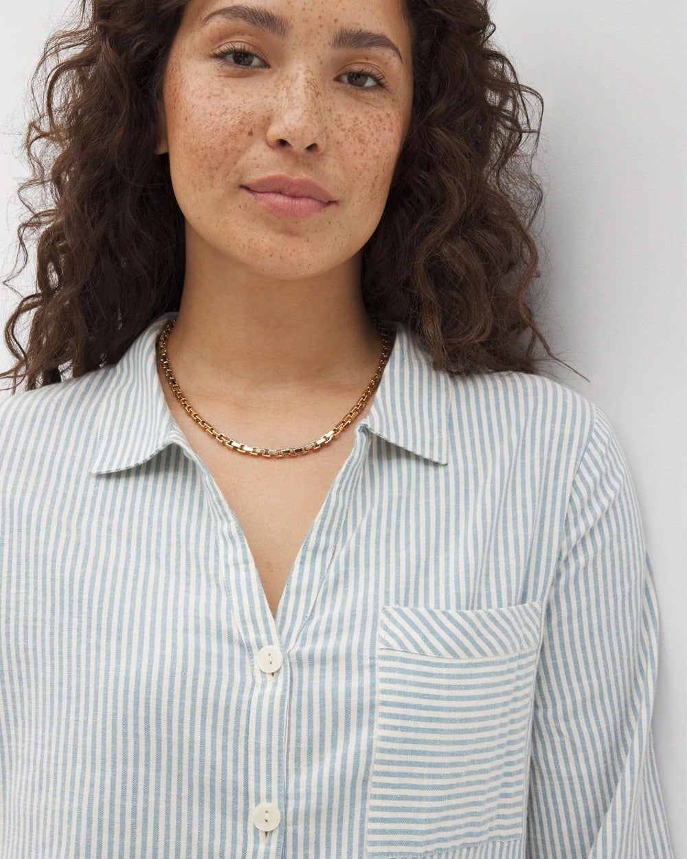 Beach Cotton Long Sleeve Button-Up - BLUE HEAVEN STRIPE | Soma Women