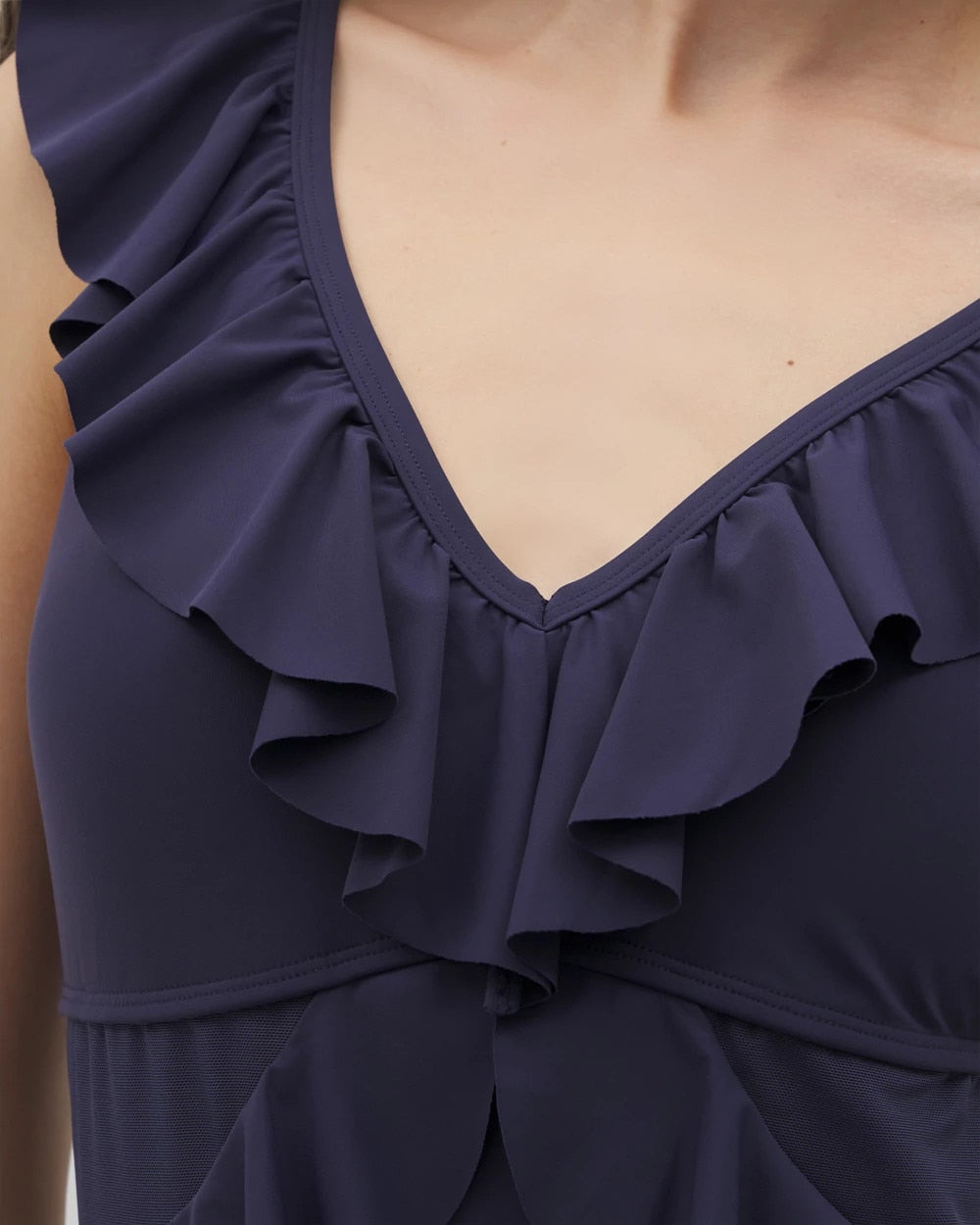 Beyond Control Solid Essentials Ruffle One-Piece - DARK NAVY | Soma Women