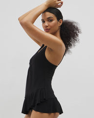 Beyond Control Solid Essentials Ruffle Swim Dress - BLACK | Soma Women