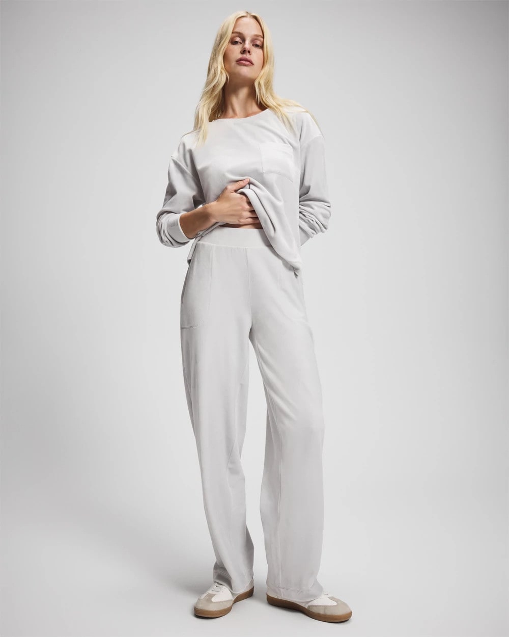 Velour Straight Leg Pants - VAPOR GRAY | Soma Women