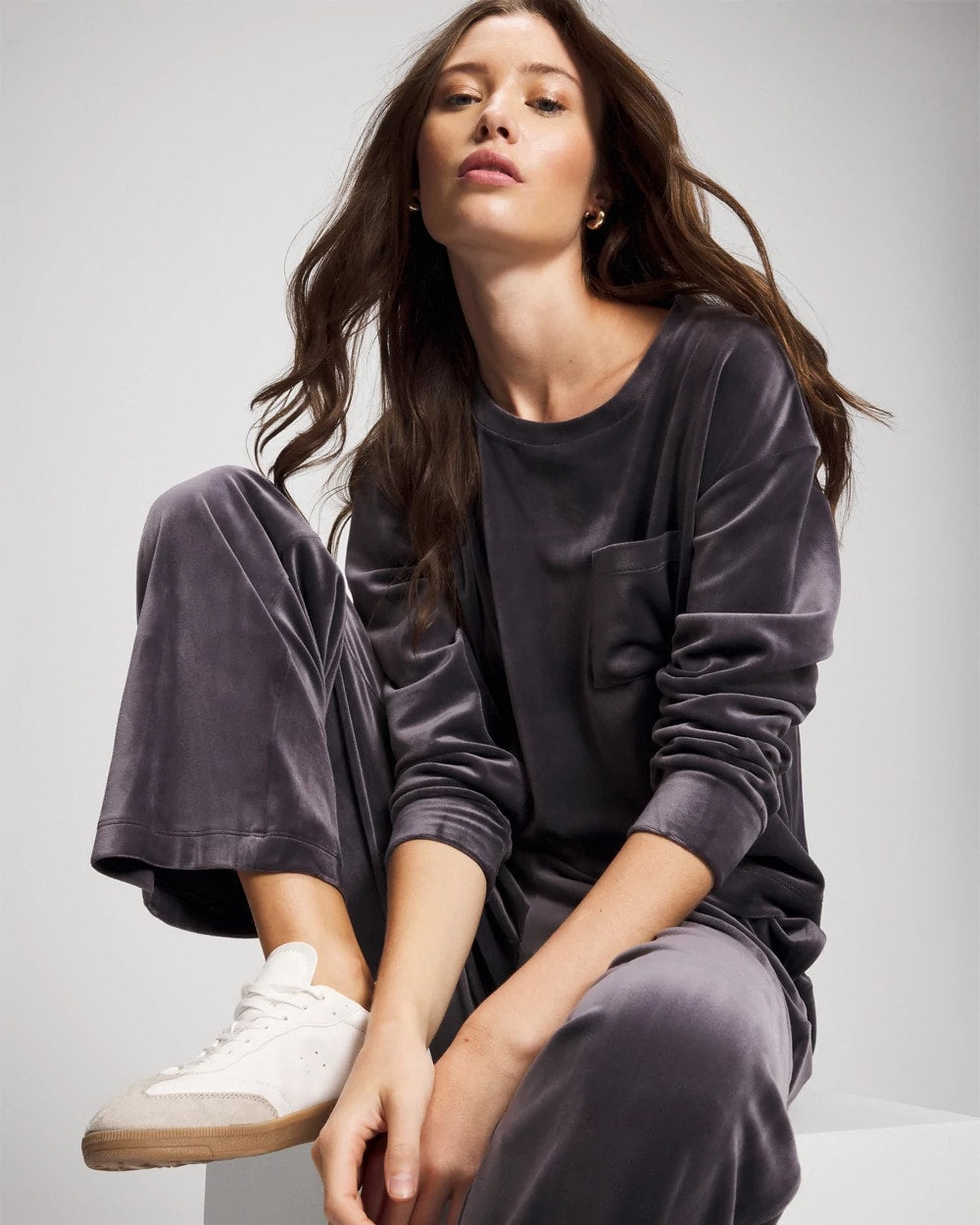 Velour Straight Leg Pants - GRAY INK | Soma Women