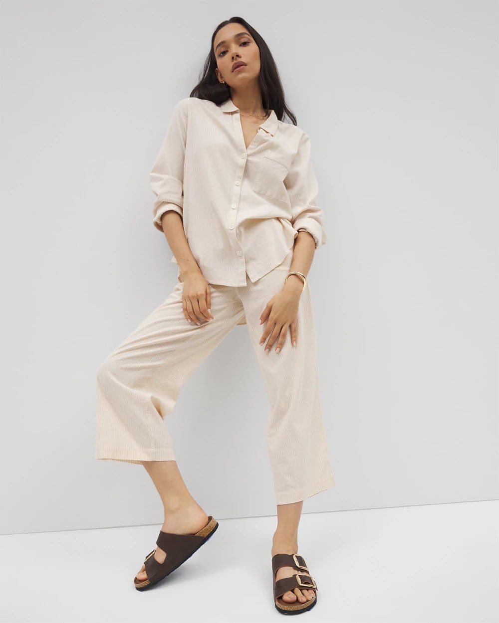 Beach Cotton Crop Pant - PALE SAND STRIPE | Soma Women