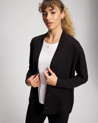 Ultrasoft Fleece Relaxed Button Up Cardigan - BLACK | Soma Women