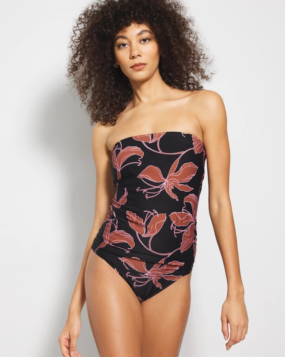 Bandeau Tankini Top - STAMPED TROPICS M BK BRN | Soma Women
