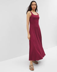 Rib Square Neck Lounge Dress - GARNET | Soma Women