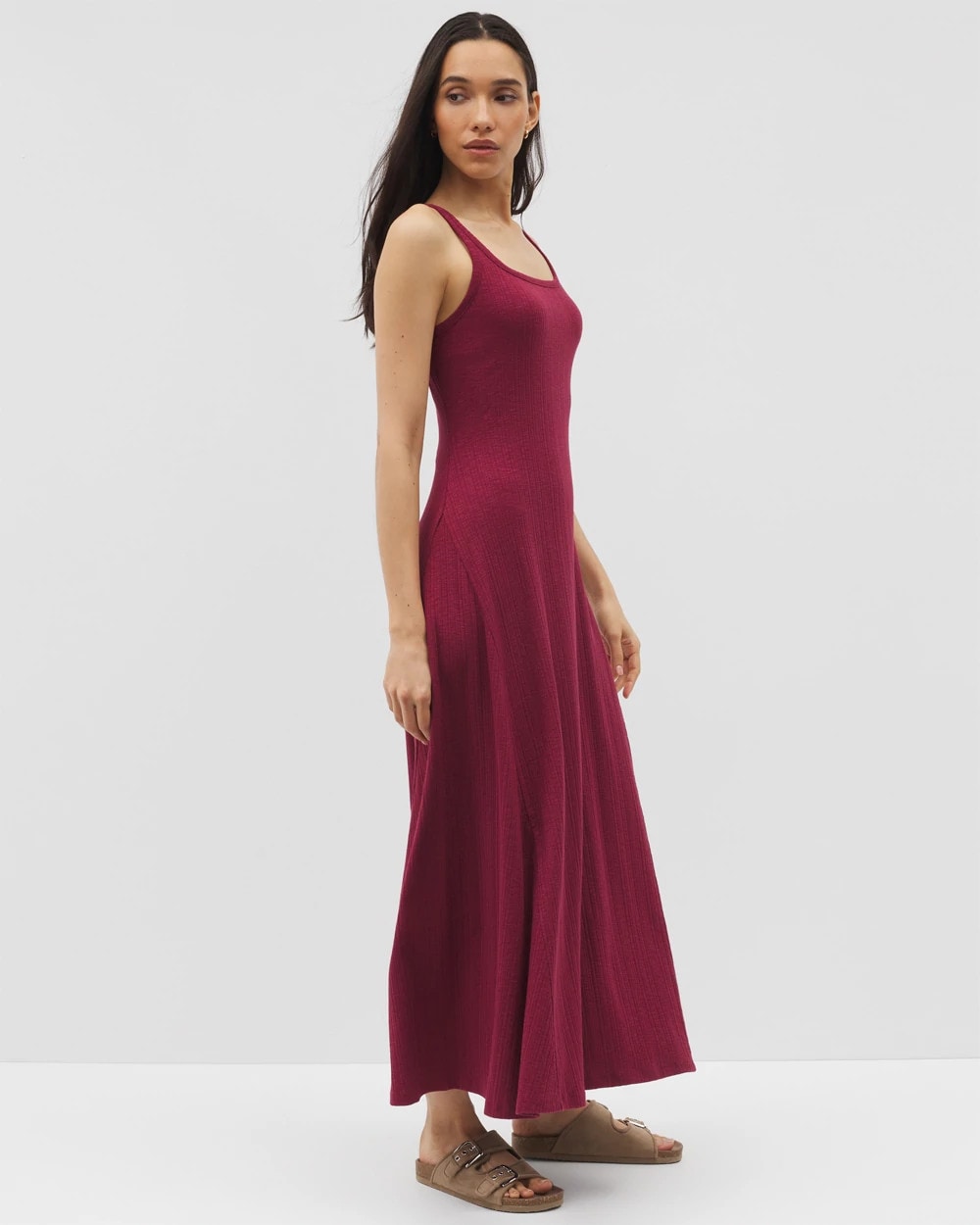 Rib Square Neck Lounge Dress - GARNET | Soma Women