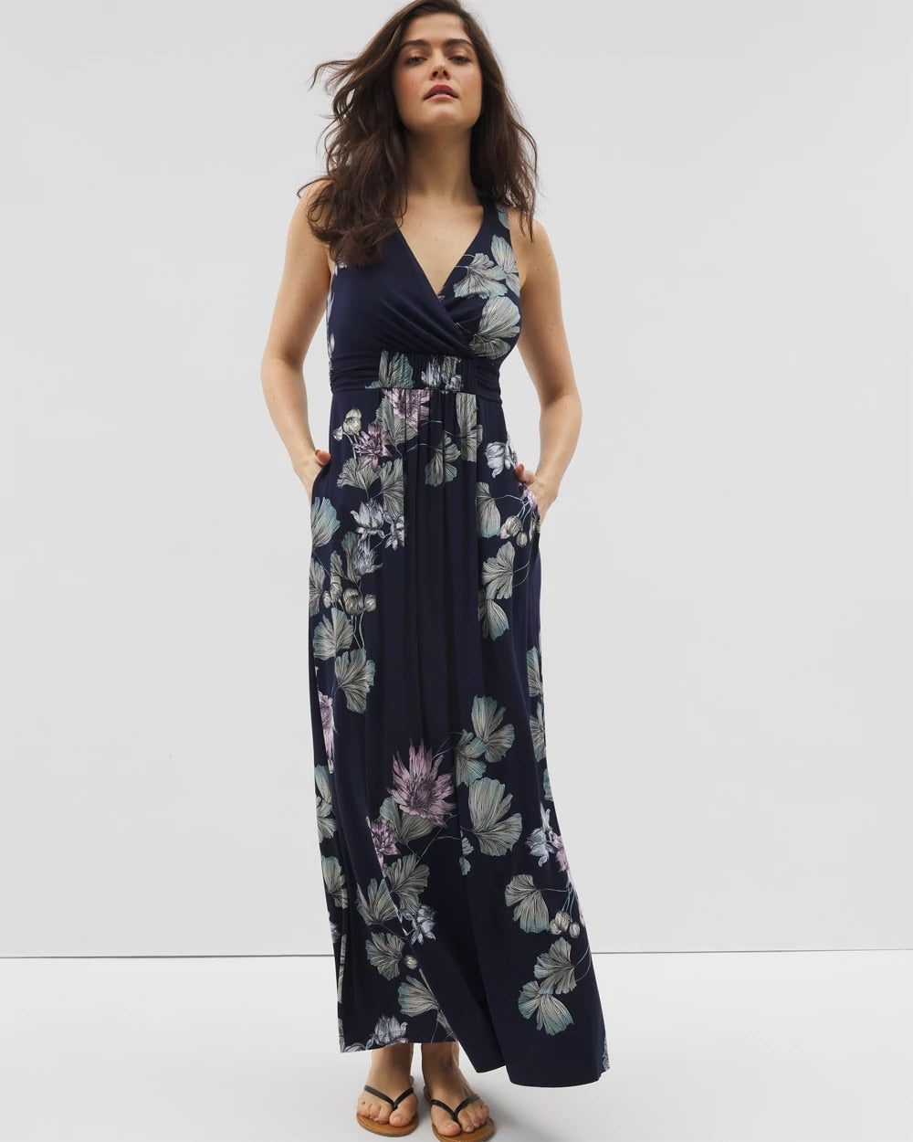 Isla Cross Back Maxi Bra Dress - BOTANICAL BLISS NAVY | Soma Women