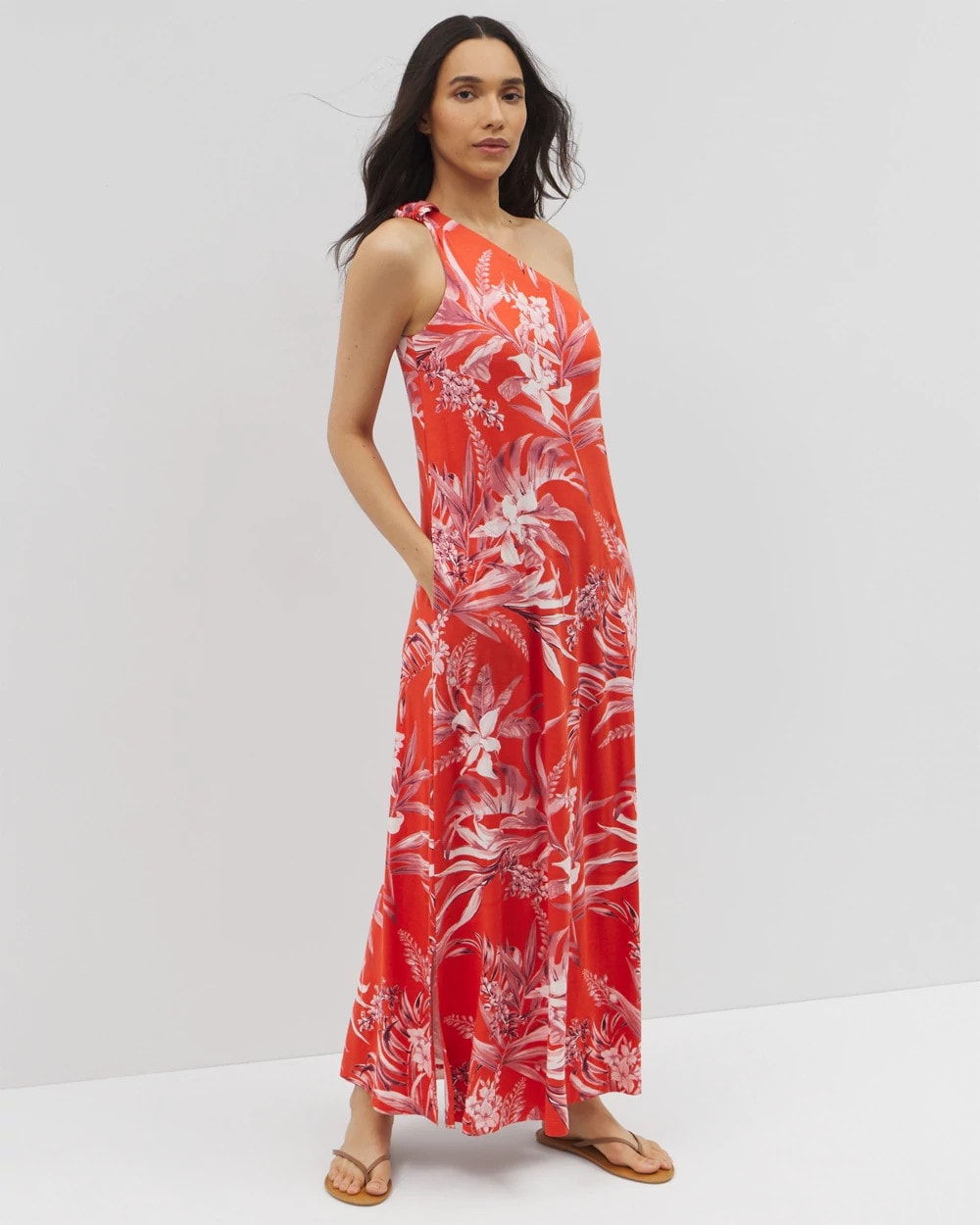 One-Shoulder Maxi Bra Dress - PALM PERFECT G GOJI BERRY | Soma Women