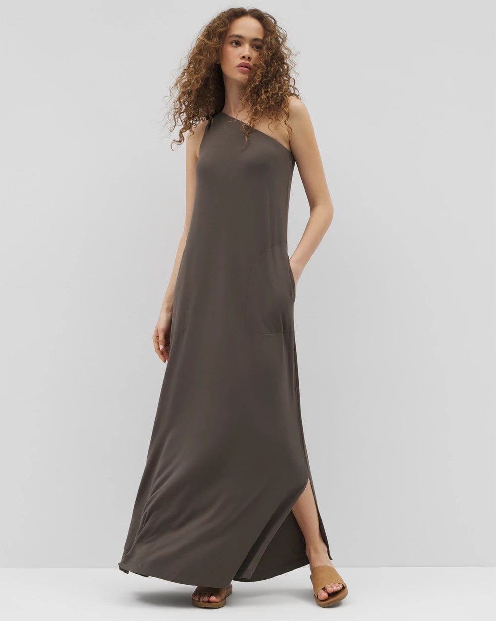 One-Shoulder Maxi Bra Dress - DARK GRAY OLIVE | Soma Women