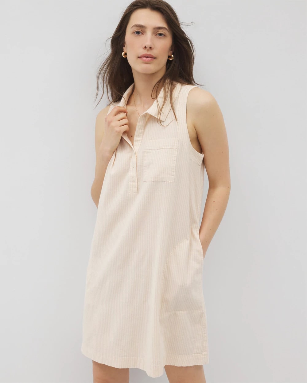Beach Cotton Short Dress - PALE SAND STRIPE | Soma Women
