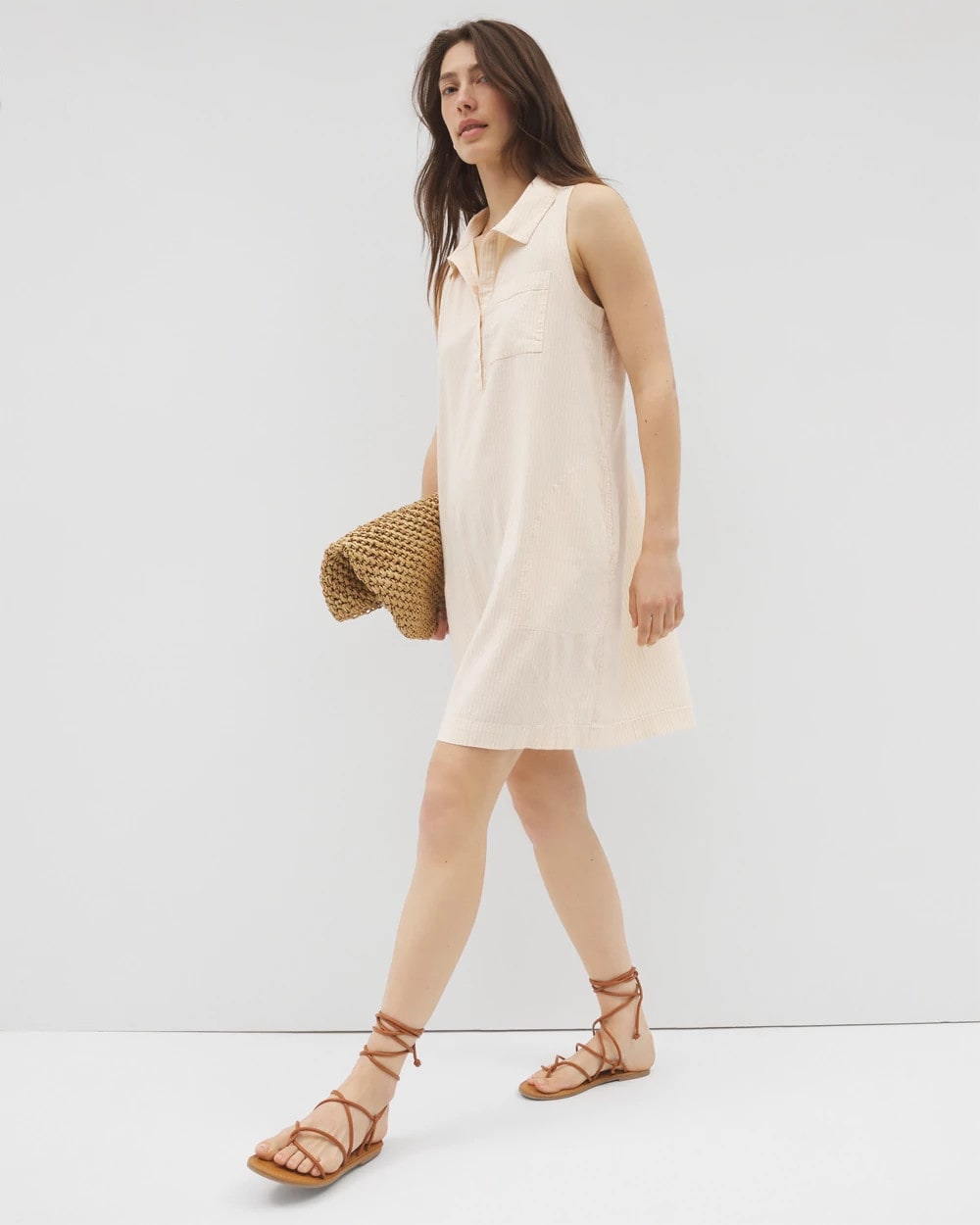Beach Cotton Short Dress - PALE SAND STRIPE | Soma Women