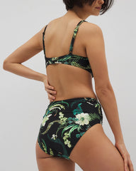 Ruched High-Waist Bikini Bottom - TROPICAL TWIST BLACK | Soma Women