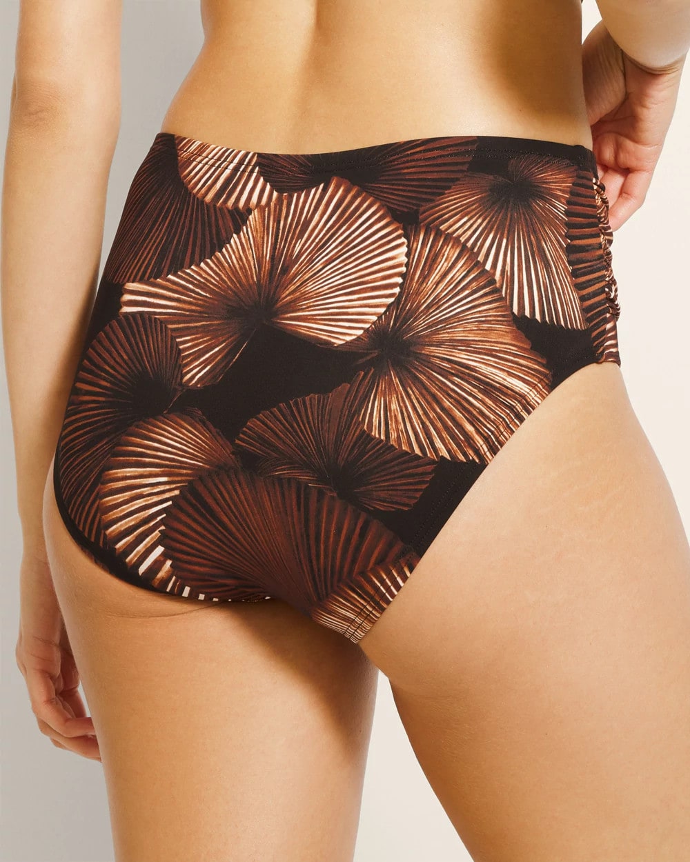 Ruched High-Waisted Bikini Bottoms - LOVINA BEACH PALM M BLK | Soma Women